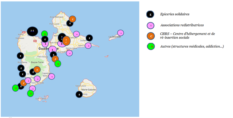 Cartographie distribution de l'aide alimentaire en Guadeloupe