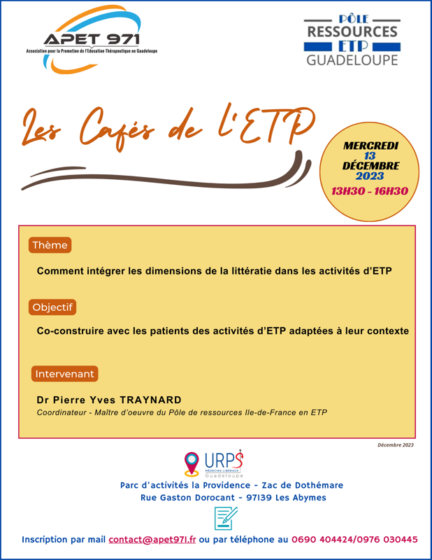 Les cafés de l'ETP avec l'intervention du Dr Yves Traynard